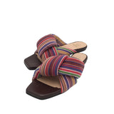 RET. $395 TOGO STRIPE SLIDES DESIGNER SHOES RED YELLOW 7