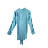120 1/2 LINO RET$445 LINEN LONG SLEEVE DESIGNER BLOUSE BLUE X LARGE