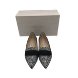 JIMMY CHOO GLITTER BOW FLATS LUXE SHOES SLIVER/BLUE 39
