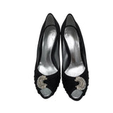 GIUSEPPE ZANOTTI RHINESTONE PEEP TOE SHOES BLACK 37.5