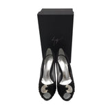 GIUSEPPE ZANOTTI RHINESTONE PEEP TOE SHOES BLACK 37.5