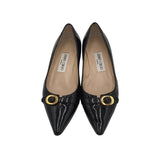 JIMMY CHOO PATENT LEATHER POINTED TOE FLATS LUXE SHOES BLACK 35.5