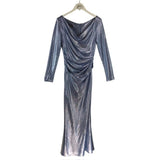 TALBOT RUNHOF RET$1550 MAXI FORMAL SILVER BLUE 8