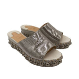 CHRISTIAN LOUBOUTIN STUDDED WEDGES LUXE SHOES SILVER/WHITE 36