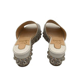 CHRISTIAN LOUBOUTIN STUDDED WEDGES LUXE SHOES SILVER/WHITE 36