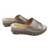 CHRISTIAN LOUBOUTIN STUDDED WEDGES LUXE SHOES SILVER/WHITE 36