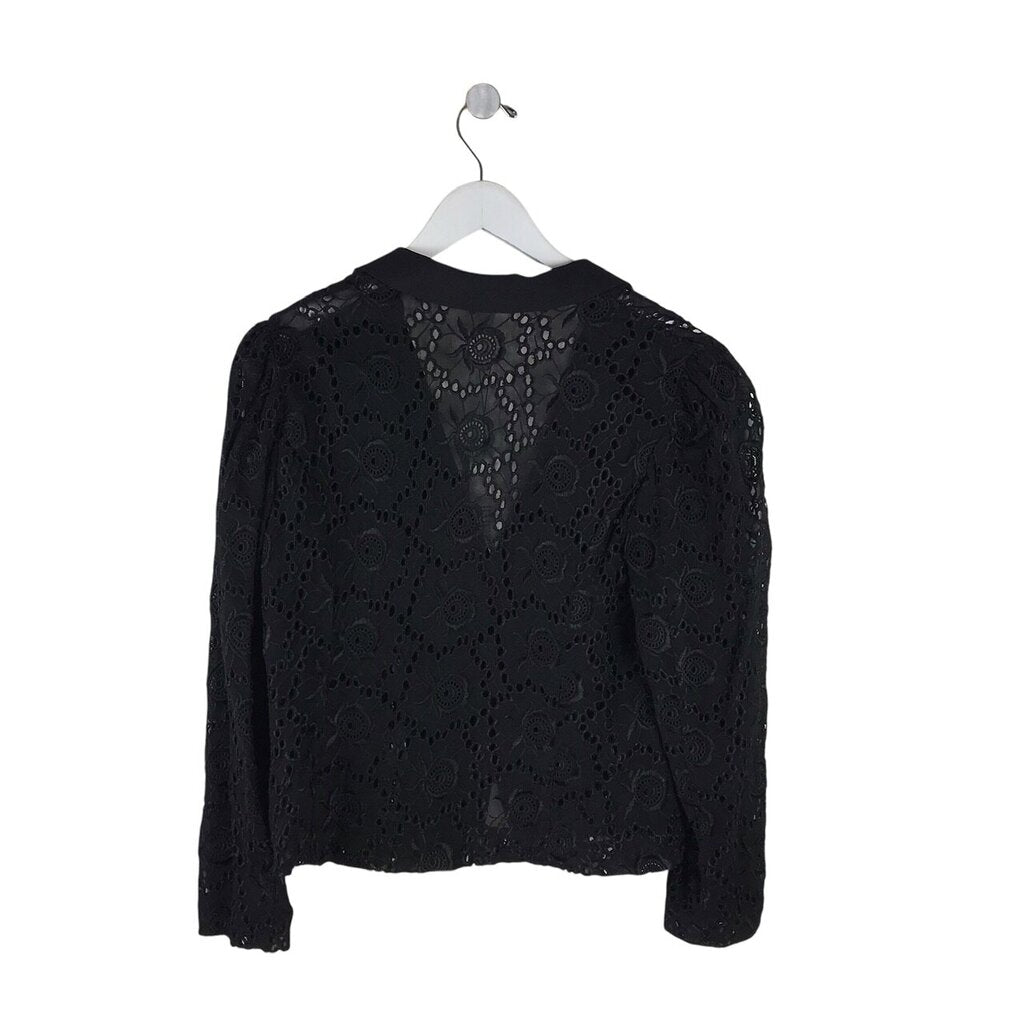 MONIQUE LHUILLIER NWT$495 EYELET DESIGNER BLAZER BLACK LARGE