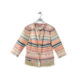 TRINA TURK STRIPE FRINGE 3/4 SLEEVE DESIGNER BLAZER MULTI 8