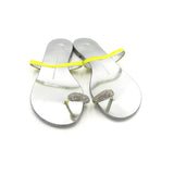 GIUSEPPE ZANOTTI FLAT SANDALS CRYSTAL TOE RING LUXE SHOES GREEN/SILVER 6.5
