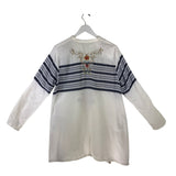 JOHNNY WAS EMBROIDERED LONG SLEEVE DESIGNER TOP CREME NAVY MEDIUM