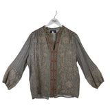 JOHNNY WAS EMBROIDERED LONG SLEEVE DESIGNER TOP BEIGE CREME LARGE