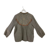 JOHNNY WAS EMBROIDERED LONG SLEEVE DESIGNER TOP BEIGE CREME LARGE