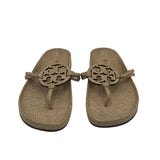 TORY BURCH RET$228 LOGO THONG SHOES TAUPE 7.5