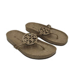 TORY BURCH RET$228 LOGO THONG SHOES TAUPE 7.5