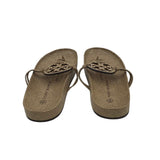 TORY BURCH RET$228 LOGO THONG SHOES TAUPE 7.5