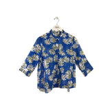 ROSSO35 RET $398 FLORAL 3/4 DESIGNER BLOUSE BLUE TOUPE 14