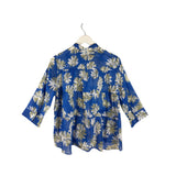 ROSSO35 RET $398 FLORAL 3/4 DESIGNER BLOUSE BLUE TOUPE 14