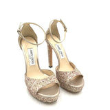JIMMY CHOO PATTIE 130. GLITTER PLATFORM LUXE SHOES GOLD 37