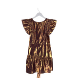 LOVESHACKFANCY RET$575 METALLIC RUFFLE SLEEVE DESIGNER DRESS ORANGE GOLD 6