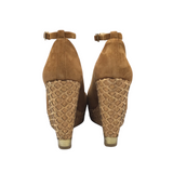 JIMMY CHOO PACIFIC 120 CORK/SUEDE WEDGES LUXE SHOES TAN 37.5
