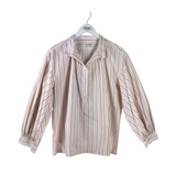 NILI LOTAN STRIPE LONG SLEEVE DESIGNER BLOUSE CREME RED LARGE