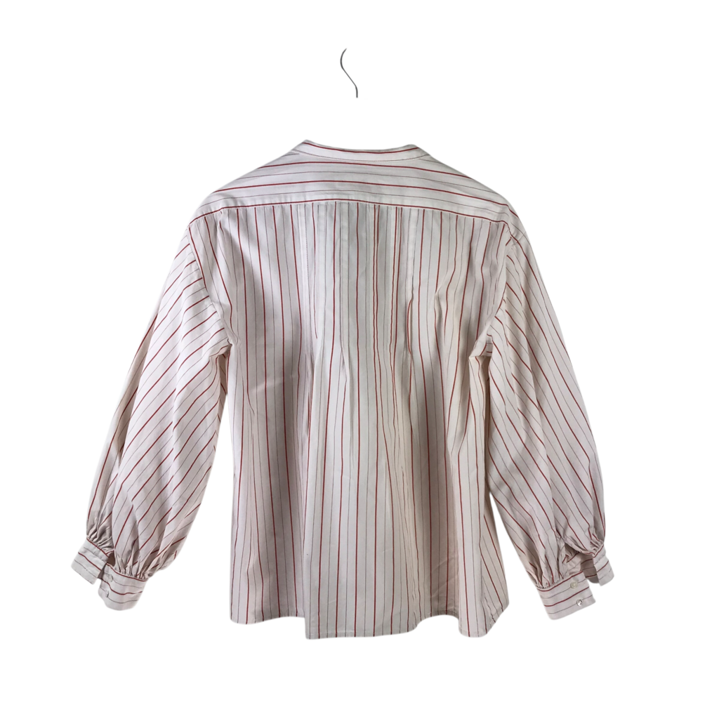 NILI LOTAN STRIPE LONG SLEEVE DESIGNER BLOUSE CREME RED LARGE