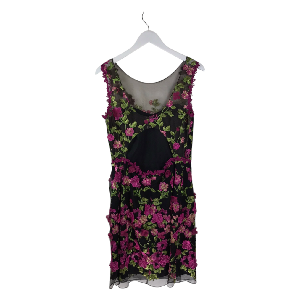 MARCHESA NOTTE RET $595 EMBROIDERED DESIGNER DRESS BLACK PINK 10