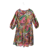 UNCLE FRANK PAISLEY PUFF SLEEVE DRESS PINK GREEN S/M