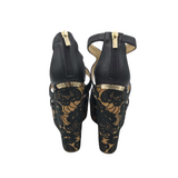 JIMMY CHOO LACE CORK WEDGES DESIGNER SHOES BLACK 38