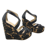 JIMMY CHOO LACE CORK WEDGES DESIGNER SHOES BLACK 38