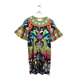 LA DOUBLE J RET$590 PRINT SHORT SLEEVE DESIGNER DRESS BLACK GREEN LARGE