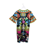 LA DOUBLE J RET$590 PRINT SHORT SLEEVE DESIGNER DRESS BLACK GREEN LARGE