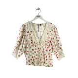 RIXO NWT$215 FLORAL SHORT SLEEVE DESIGNER TOP CREAM PINK 10