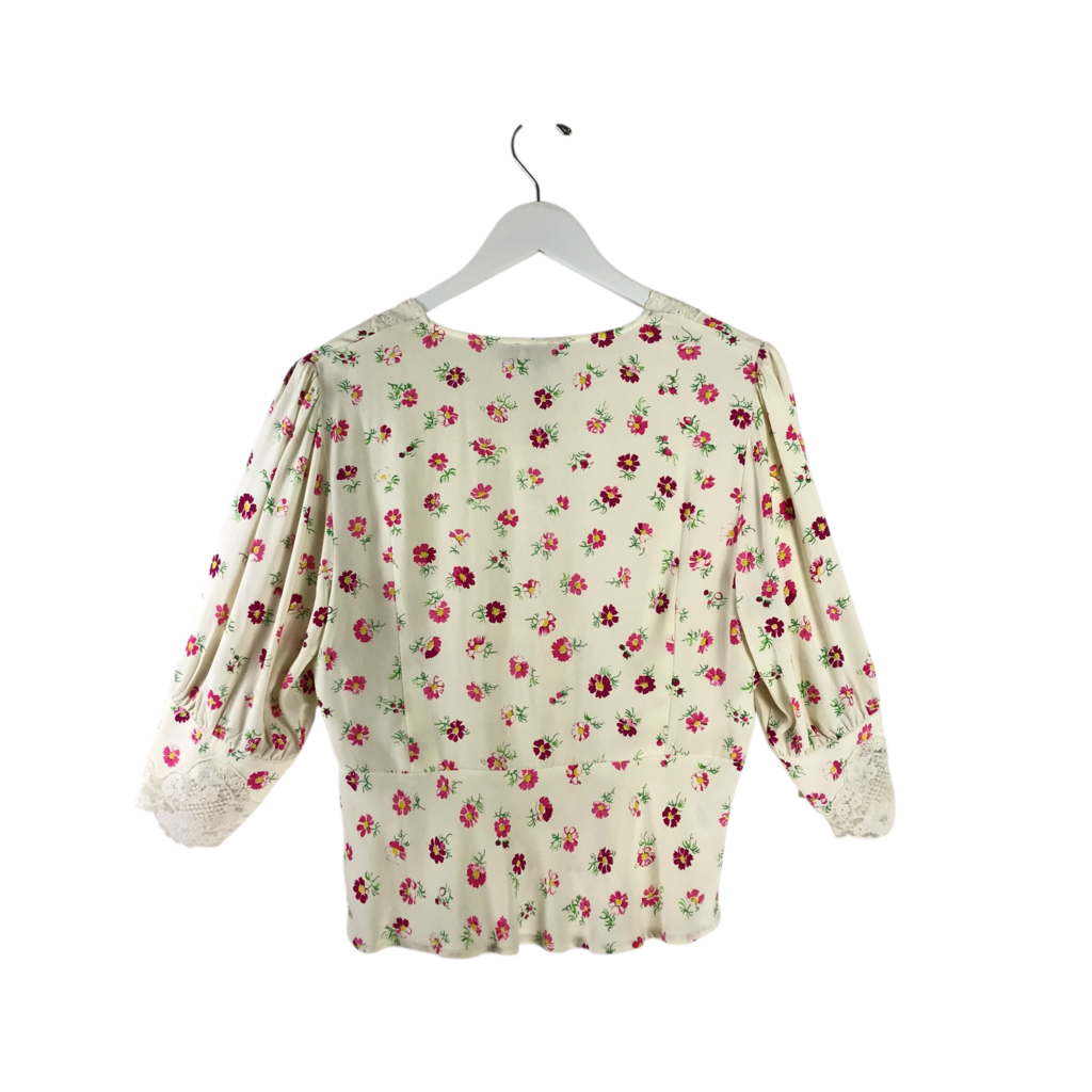 RIXO NWT$215 FLORAL SHORT SLEEVE DESIGNER TOP CREAM PINK 10