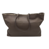 VALENTINO LEATHER ROCKSTUD TOTE LUXE HANDBAG BROWN