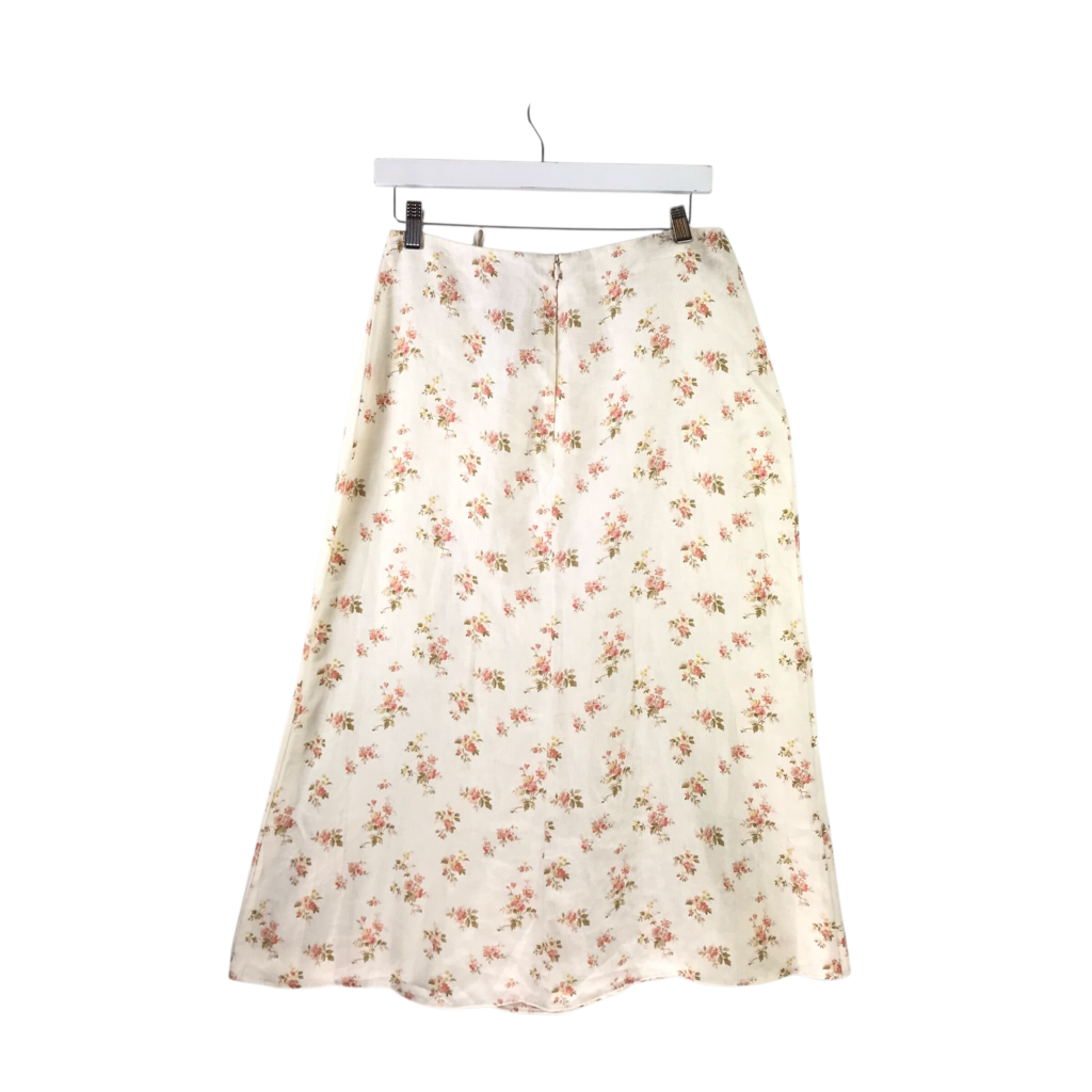 REFORMATION LINEN FLORAL DESIGNER SKIRT CREAM OLIVE 8