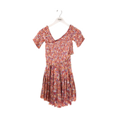 RET$470 SHORT SLEEVE DESIGNER DRESS ORANGE PURPLE SMALL