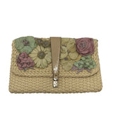 VALENTINO WOVEN RAFFIA FLOWER CLUTCH LUXE HANDBAG PINK/GREEN