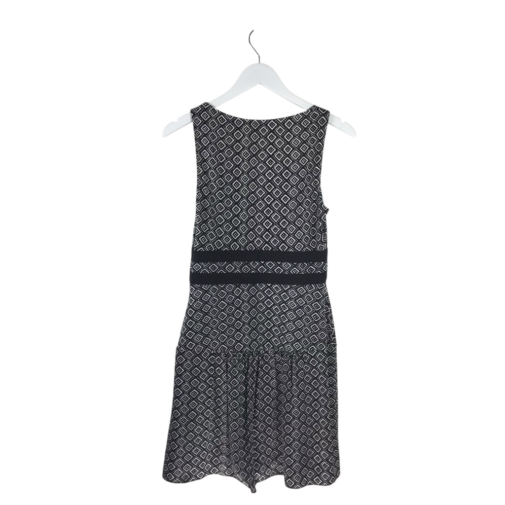 DIANE VON FURSTENBERG PRINT SLEEVELESS DESIGNER DRESS BLACK WHITE 4