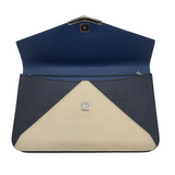 FENDI 2 JOURS LEATHER CLUTCH LUXE HANDBAG TAUPE/BLUE