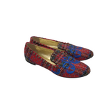 GIUSEPPE ZANOTTI PLAID FLAT DESIGNER SHOES RED BLUE 8.5