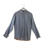 REPORT LINEN PLAID LONG SLEEVE MEN SHIRT BLUE CORAL LARGE