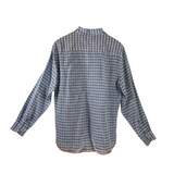 REPORT LINEN PLAID LONG SLEEVE MEN SHIRT BLUE CORAL LARGE