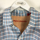 REPORT LINEN PLAID LONG SLEEVE MEN SHIRT BLUE CORAL LARGE