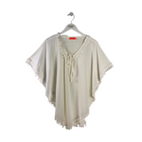 TASSEL TRIM PONCHO DESIGNER TOP WHITE OS