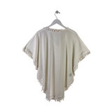 TASSEL TRIM PONCHO DESIGNER TOP WHITE OS