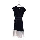 JOIE RET$328 WRAP CAP SLEEVE DESIGNER DRESS NAVY WHITE LARGE