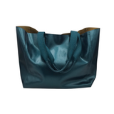 COACH RET$350 "DERBY" IRIDESCENT LEATHER TOTE HANDBAG BLUE