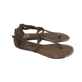 DOLCE VITA EMBOSSED LEATHER FLAT SANDAL SHOES TAUPE 8.5
