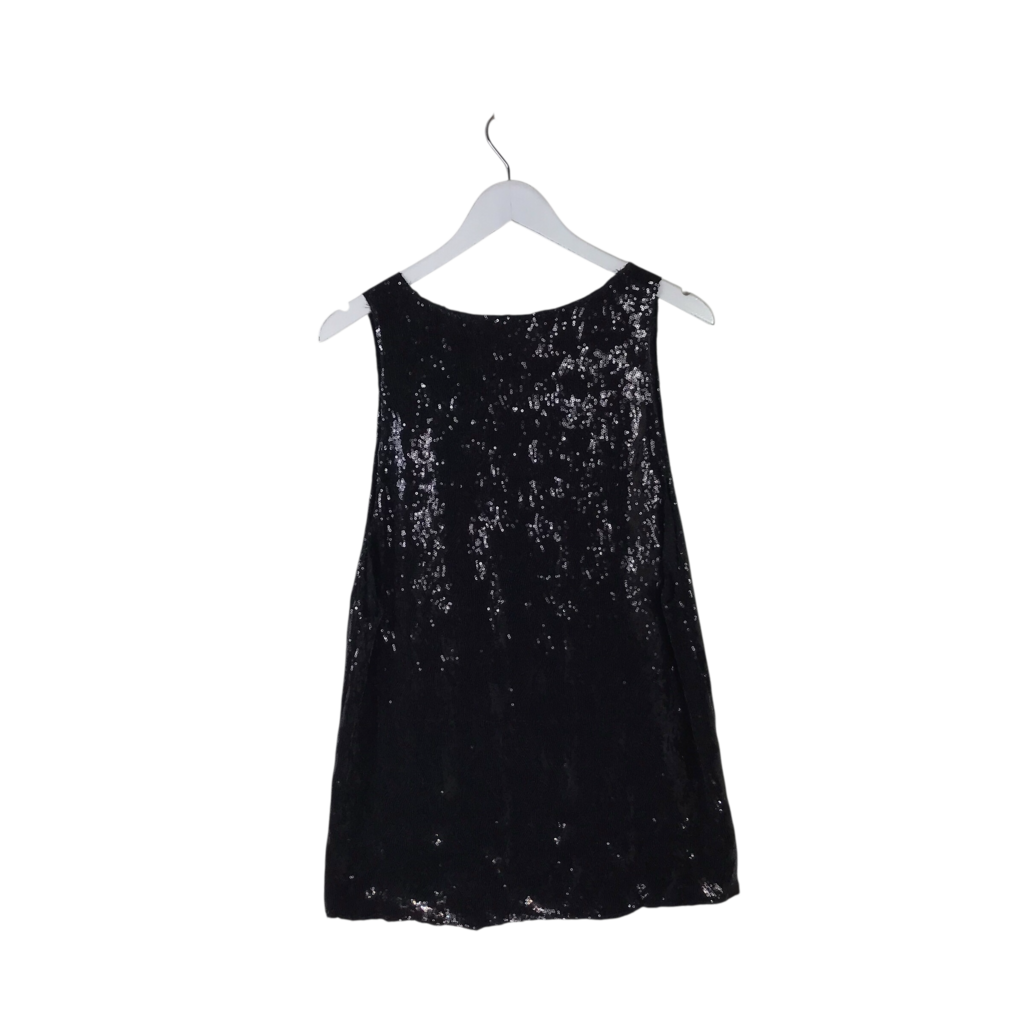 BALMAIN SEQUIN SLEEVELESS DESIGNER TOP BLACK MEDIUM